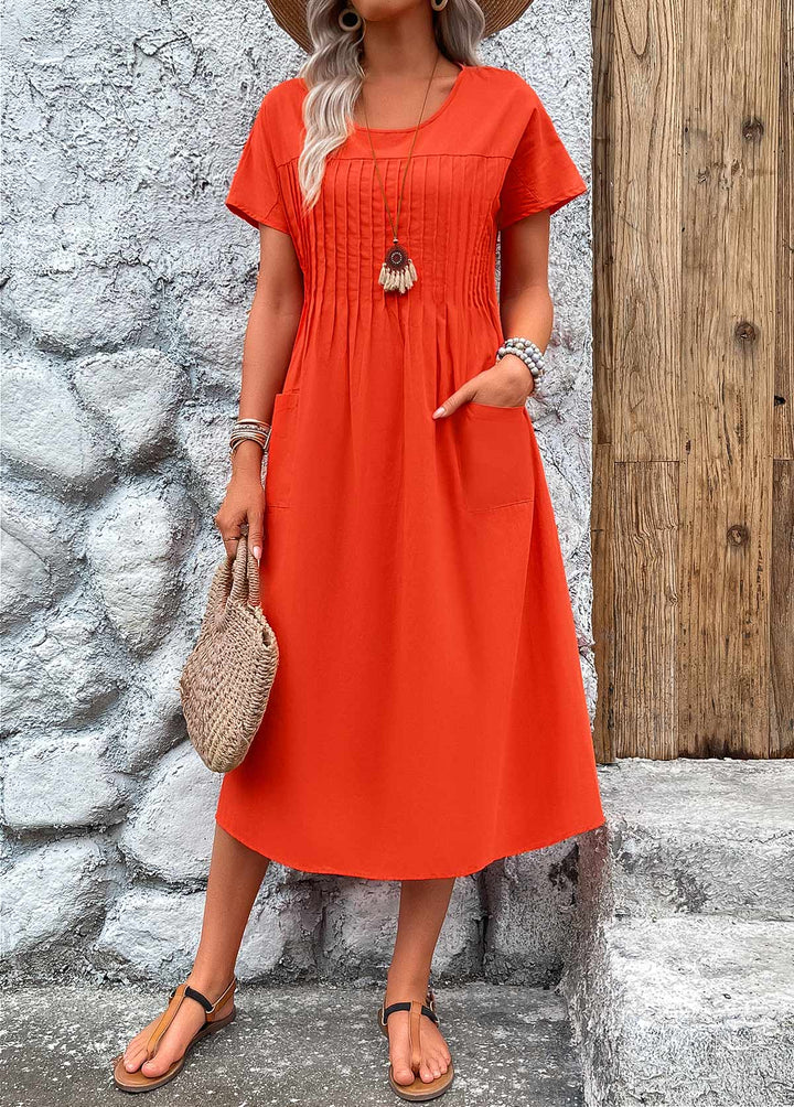 Robe À Manches Courtes & À Col Rond