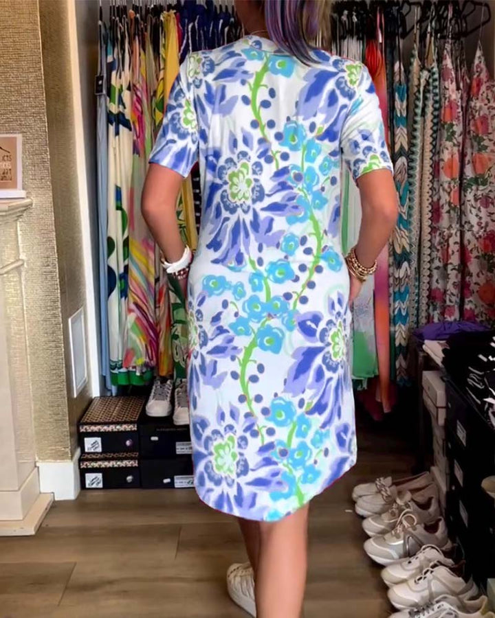 Robe À Manches Courtes Avec Imprimé Florale