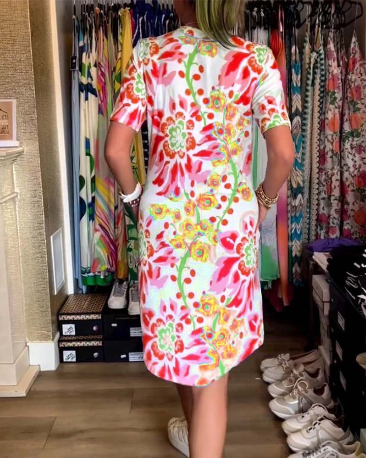 Robe À Manches Courtes Avec Imprimé Florale