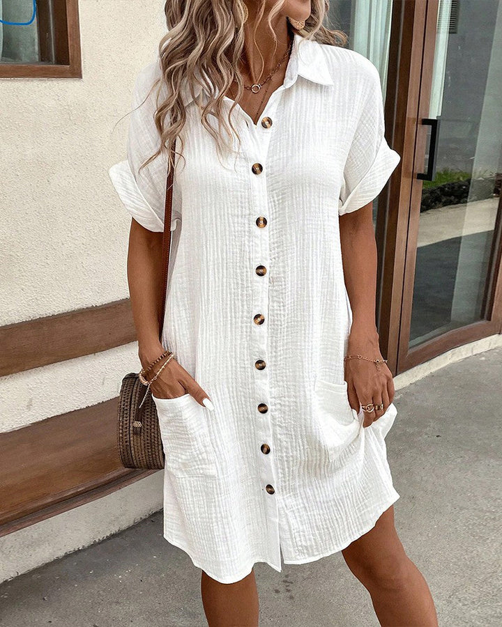 Robe Boutonnée En Lin Avec Poches