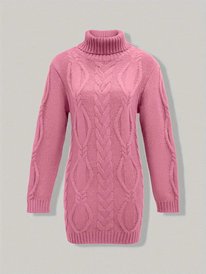 Pull-Robe À Col Roulé En Maille Torsadée Épaisse
