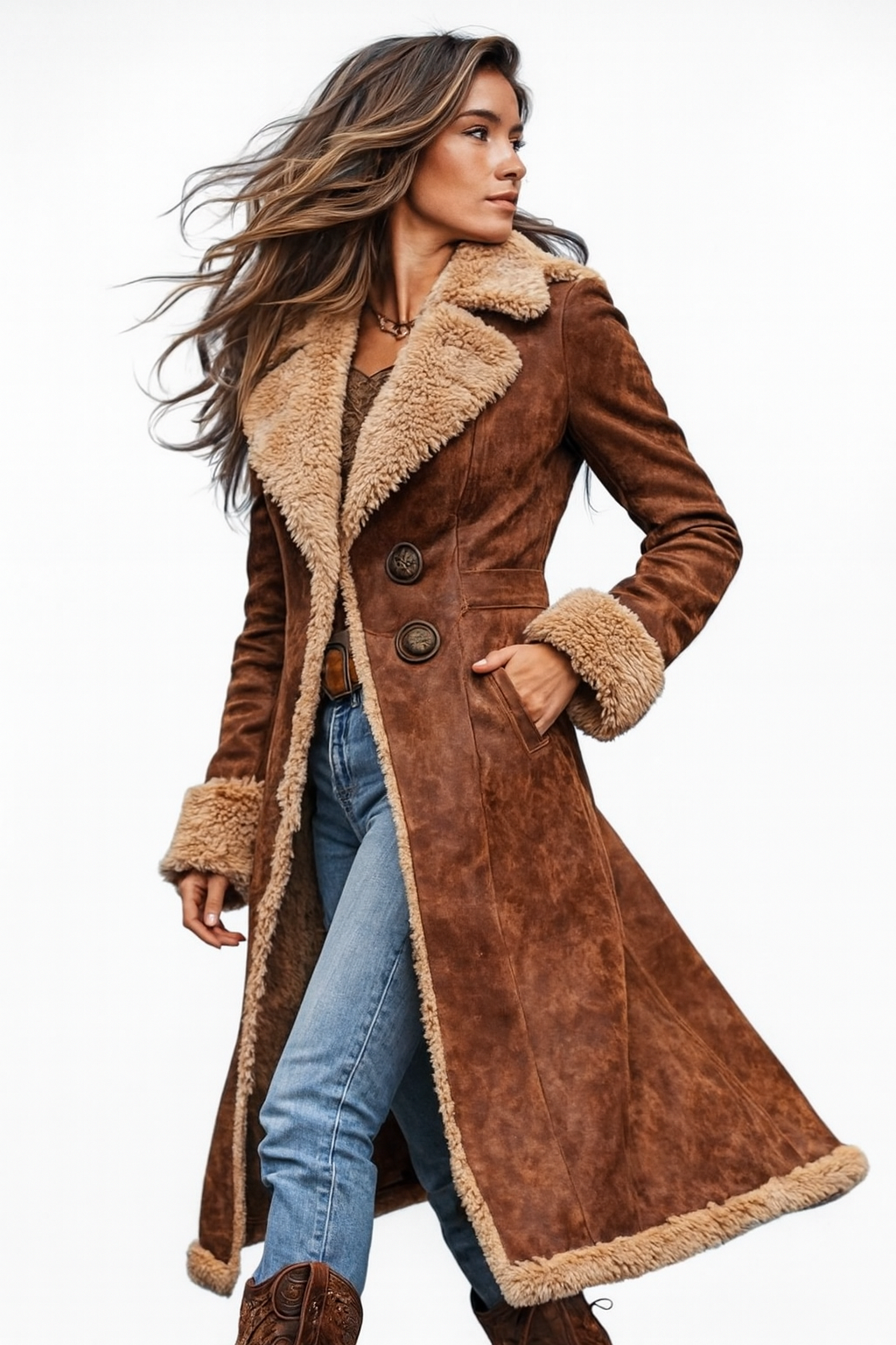 ALMA | Manteau long d'inspiration vintage avec fourrure synthétique