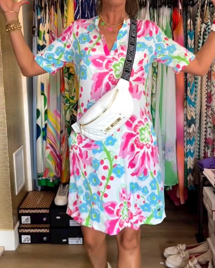 Robe À Manches Courtes Avec Imprimé Florale