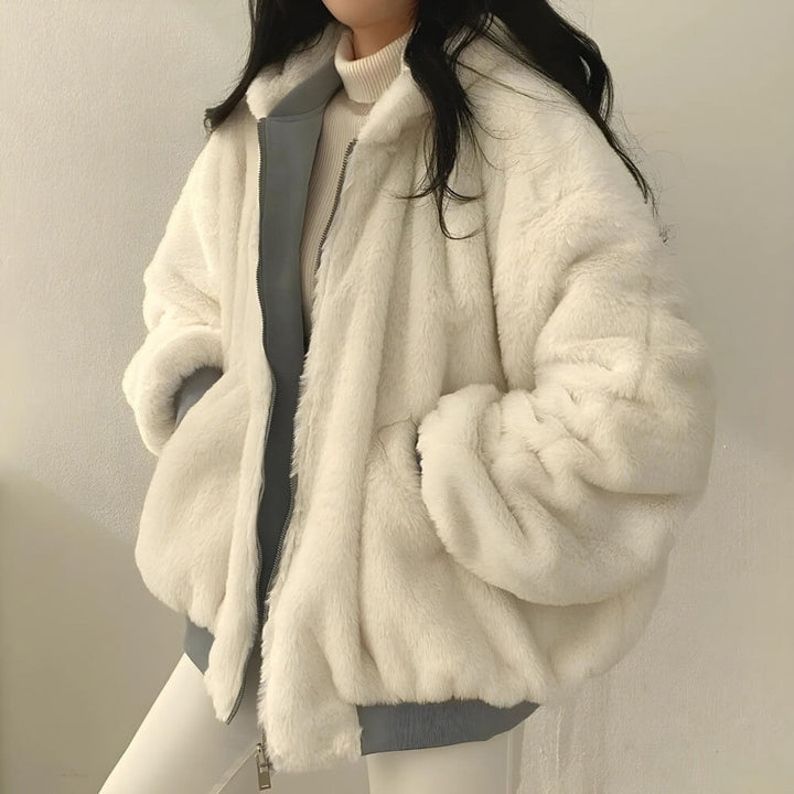 Veste à capuche réversible en laine teddy